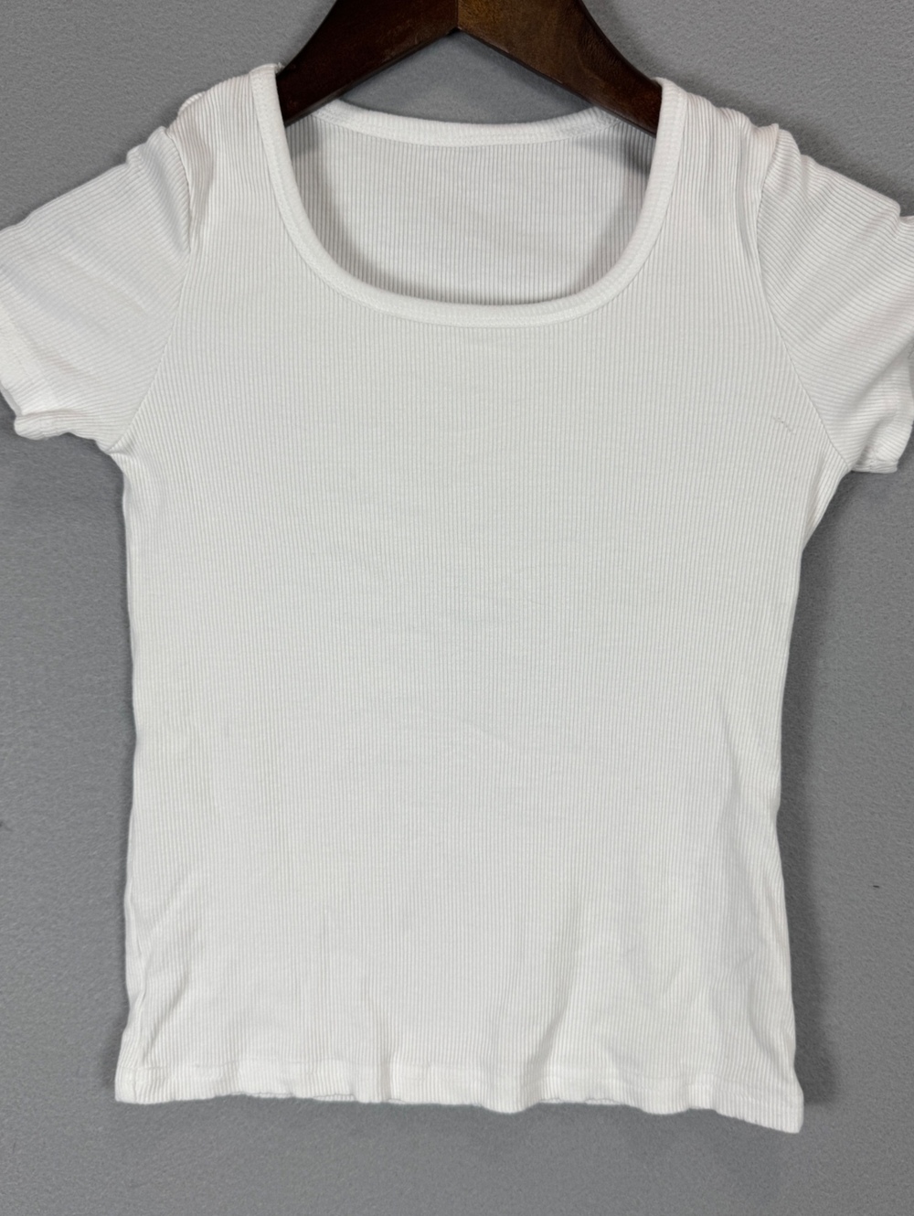 White Ribbed Scoop Neck Short Sleeve Top Girls Size 7-8Y